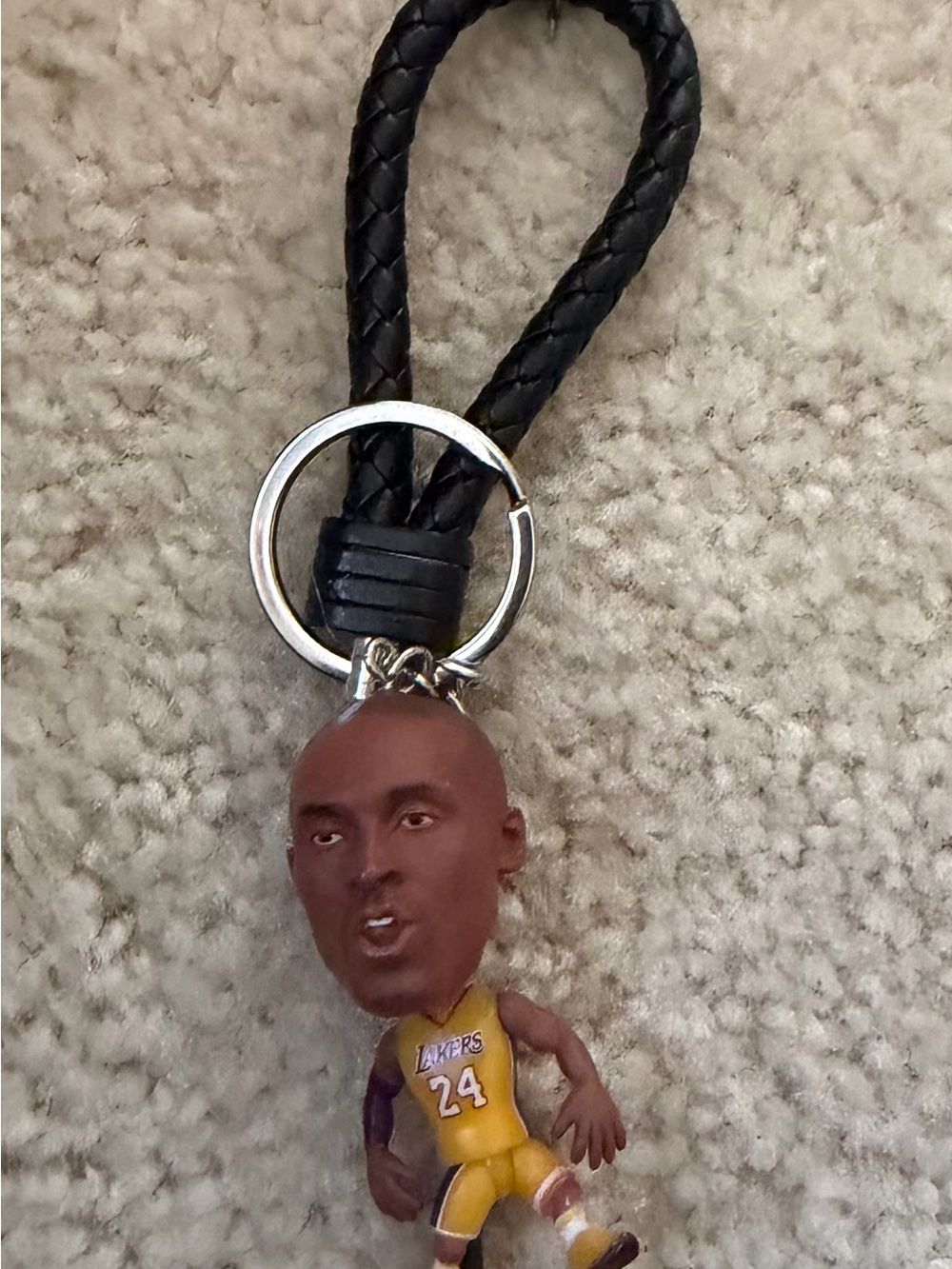 Black Braided Leather Key & Card Holder with Basketball Player Charm